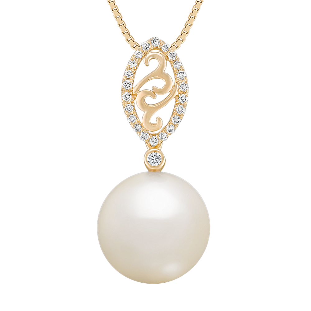 12mm South Sea Cultured Pearl and Round Diamond Pendant (18 in)