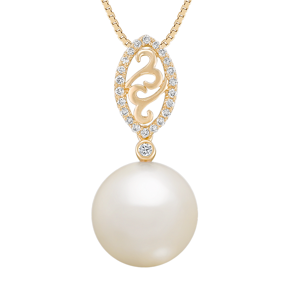 12mm South Sea Cultured Pearl and Round Diamond Pendant (18'')