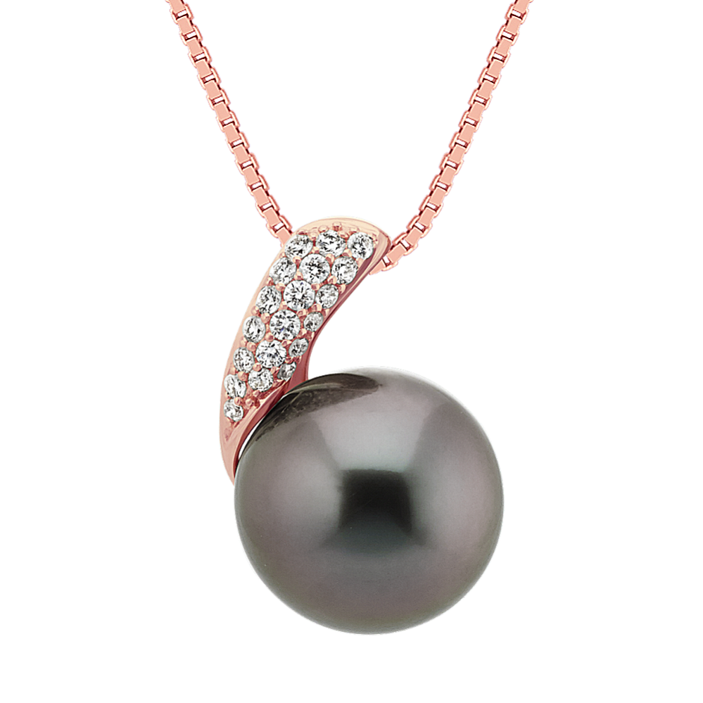 12mm Tahitian Cultured Pearl Pendant with Diamonds (18'')