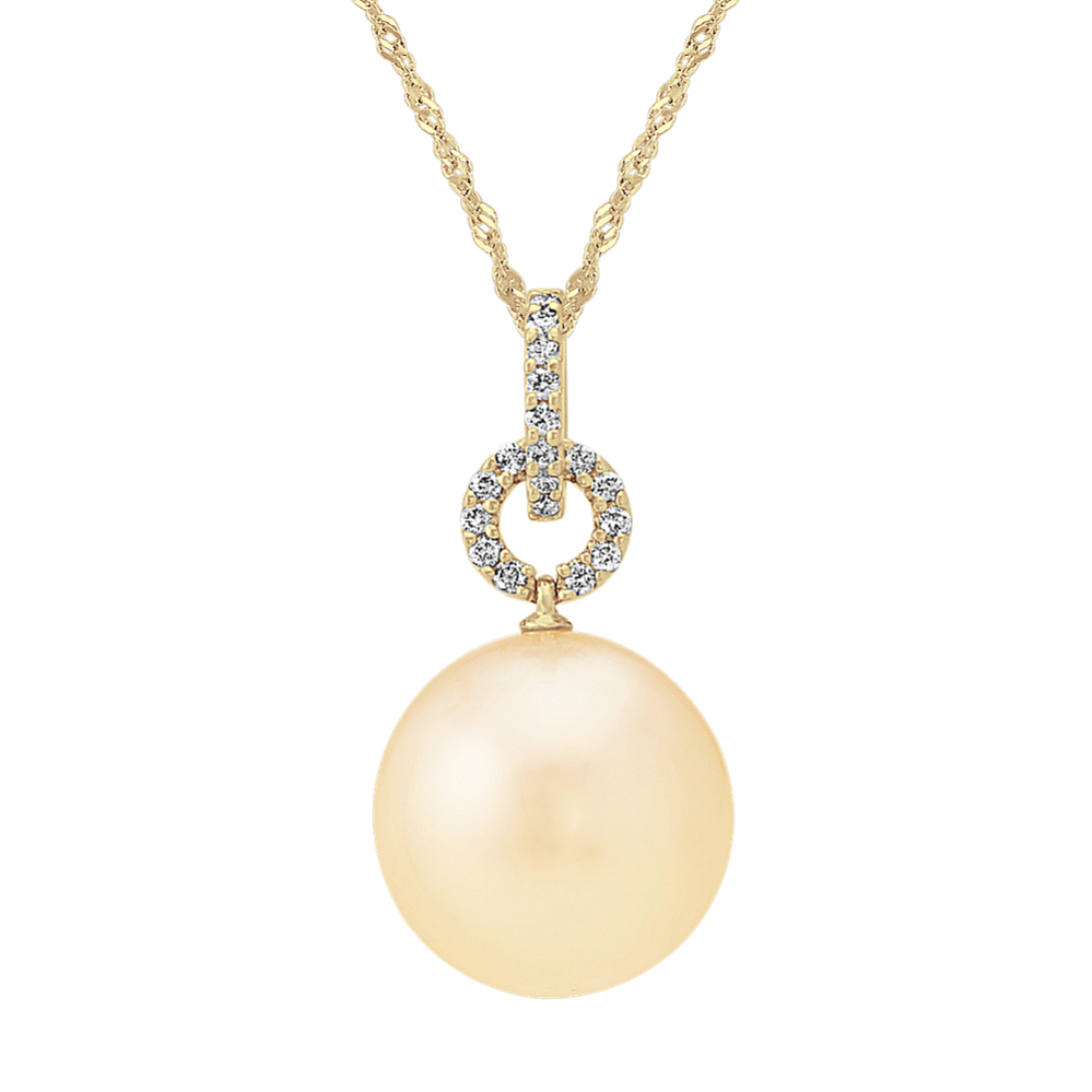 12mm Golden South Sea Cultured Pearl and Diamond Pendant (20 in)