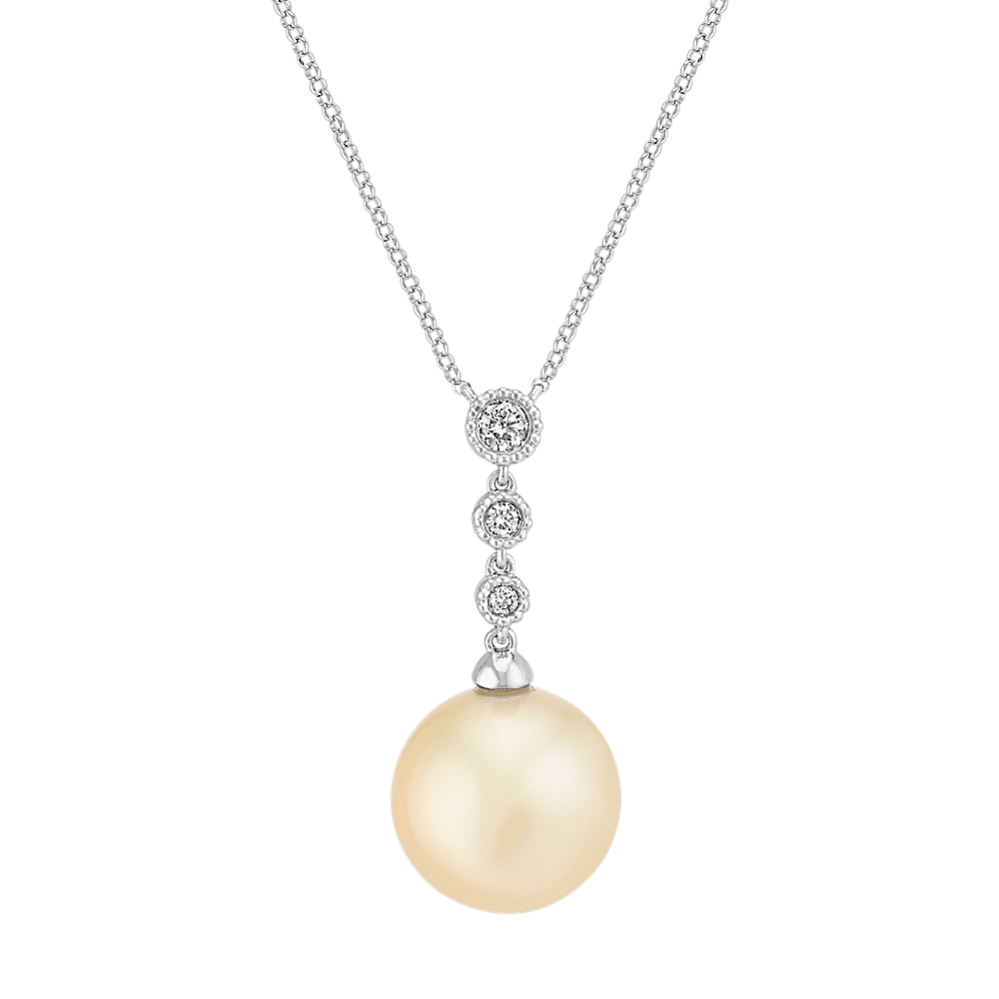 13mm Golden South Sea Cultured Pearl and Round Diamond Pendant (19 in)