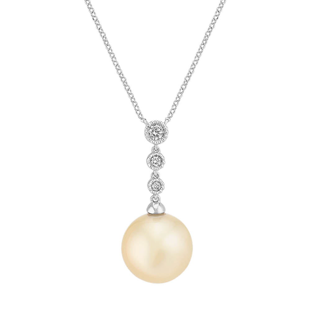 13mm Golden South Sea Cultured Pearl and Round Diamond Pendant (19'')