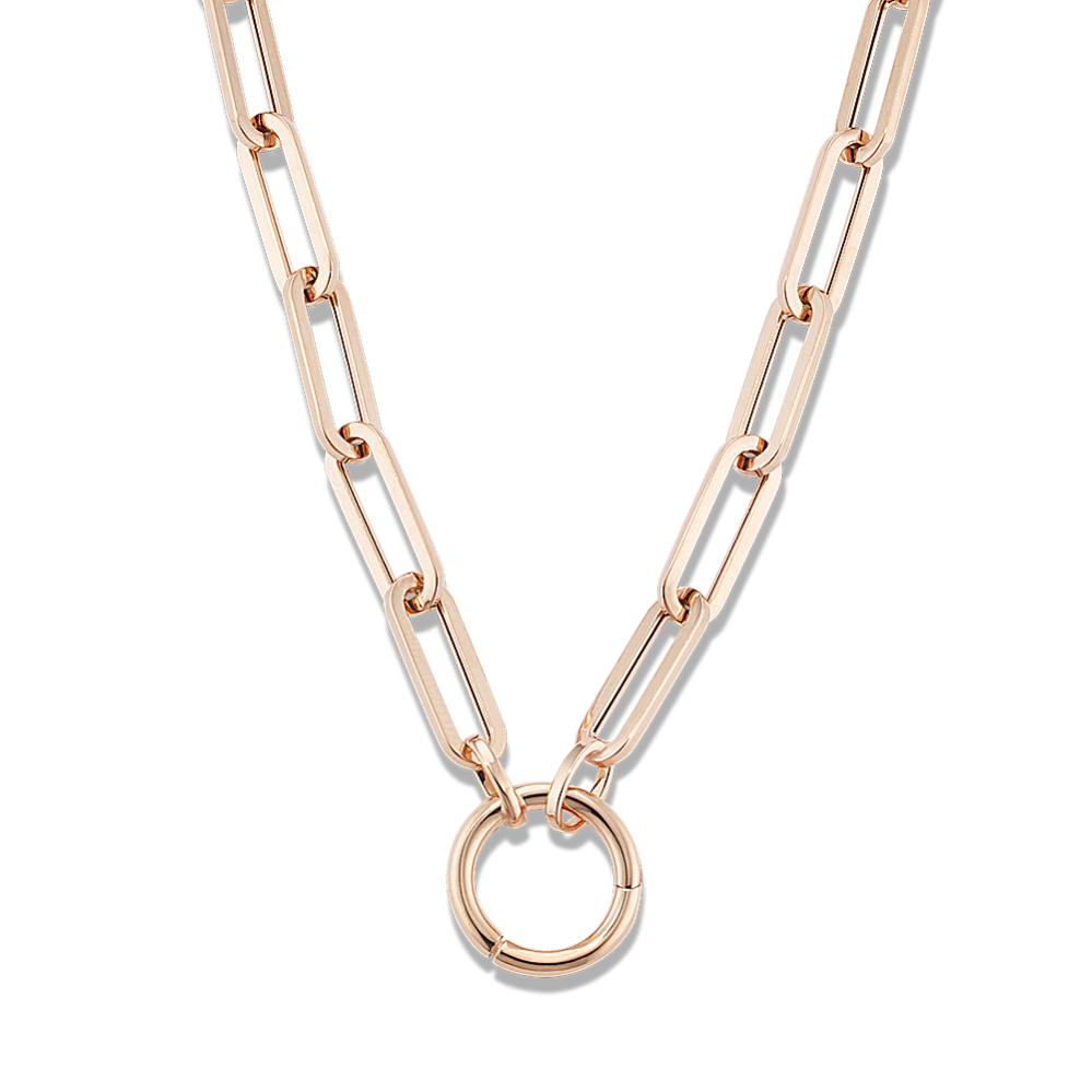 14K Rose Gold Paperclip Chain with Charm Ring
