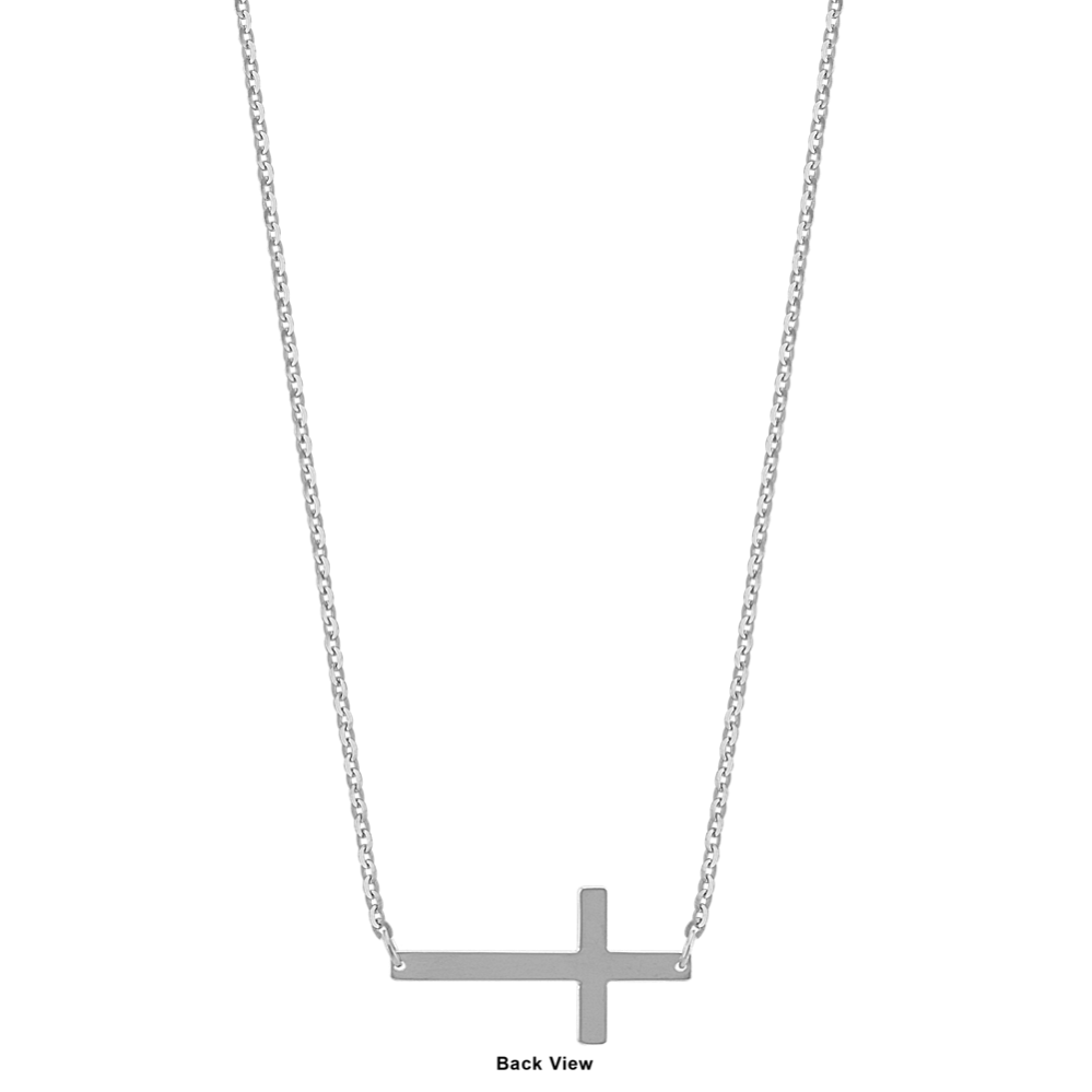 14K Sideways Cross Necklace White Gold 18 in