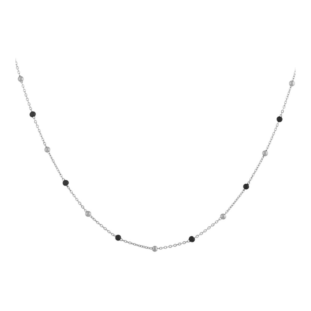 14K White Gold & Black Enamel Bead Chain
