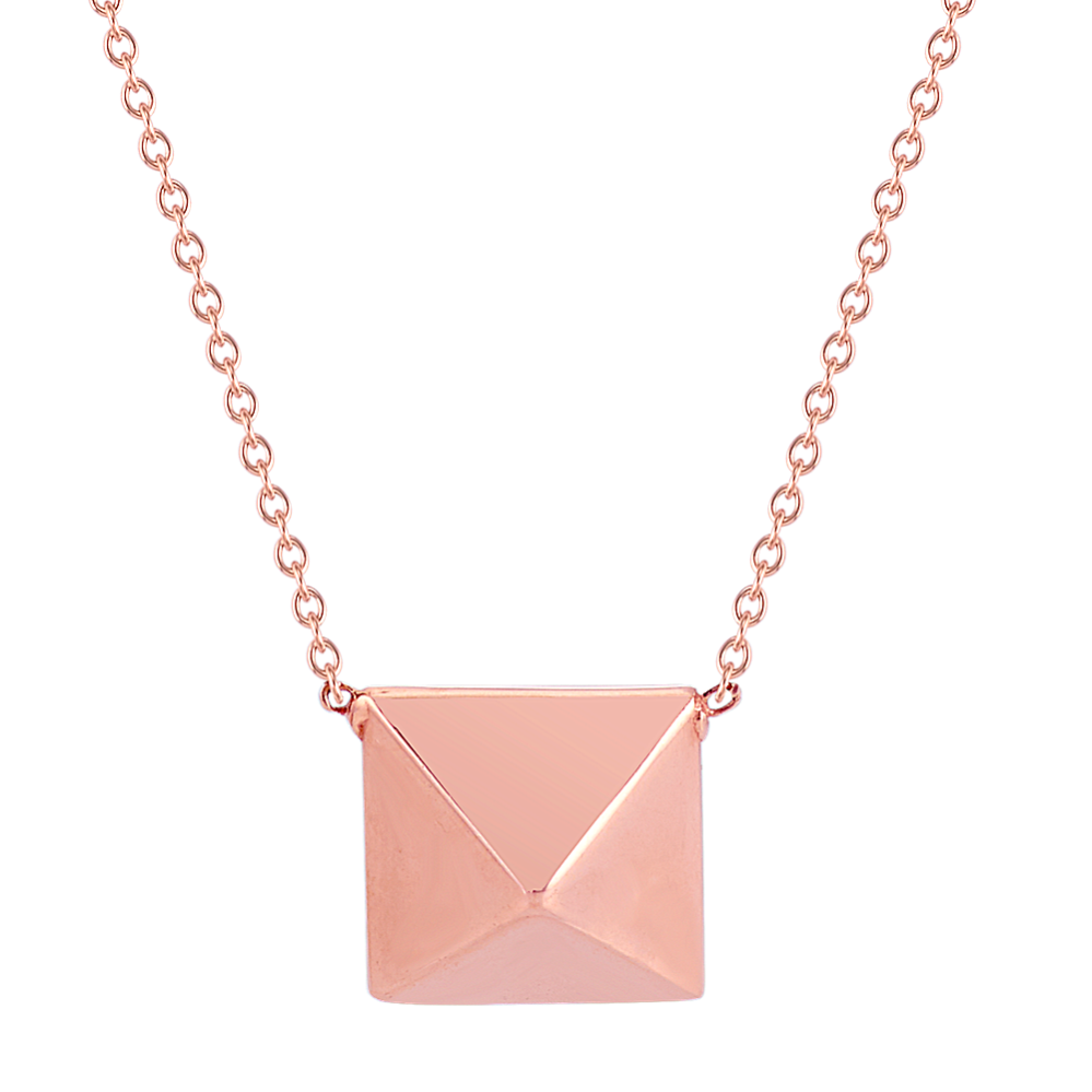 14k Rose Gold Pyramid Stud Necklace (18 in)