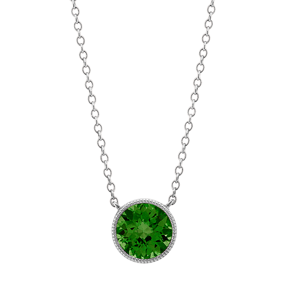 14k White Gold Bezel-Set Chrome Diopside Necklace (18'')