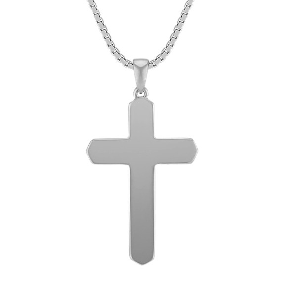 14k White Gold Cross Necklace (24 in)