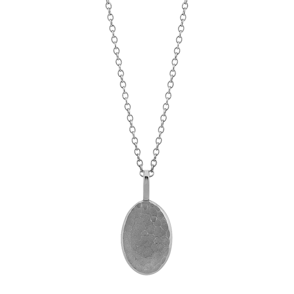 14k White Gold Pendant with Hammered Finish (24'')