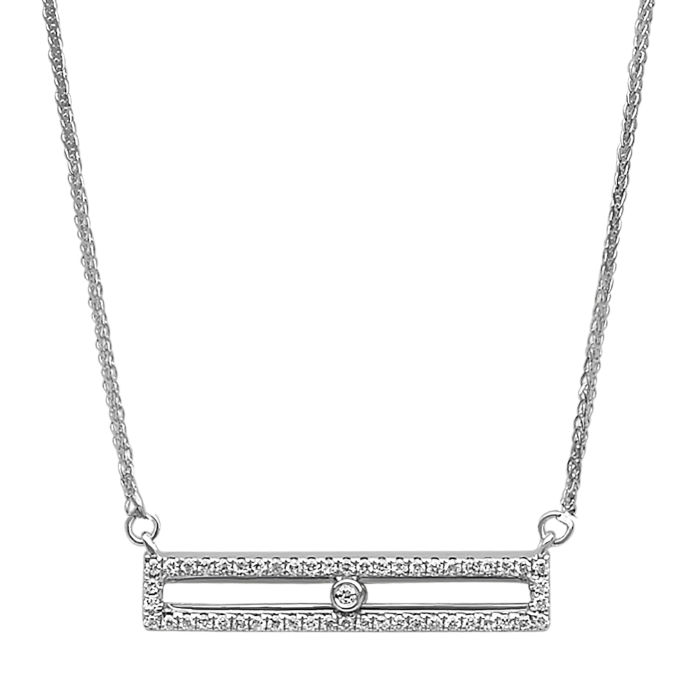 14k White Gold Sliding Diamond Bar Pendant (18'')
