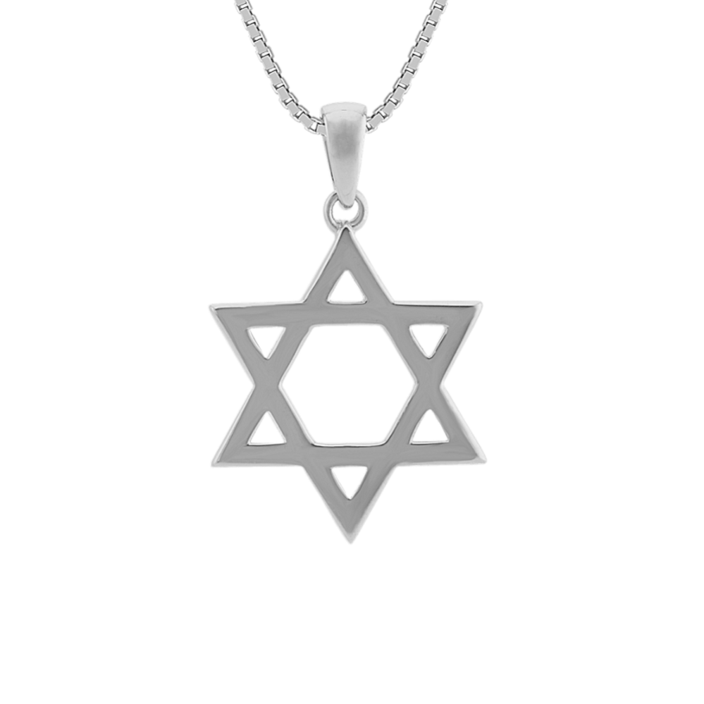 14k White Gold Star of David Pendant (24'')