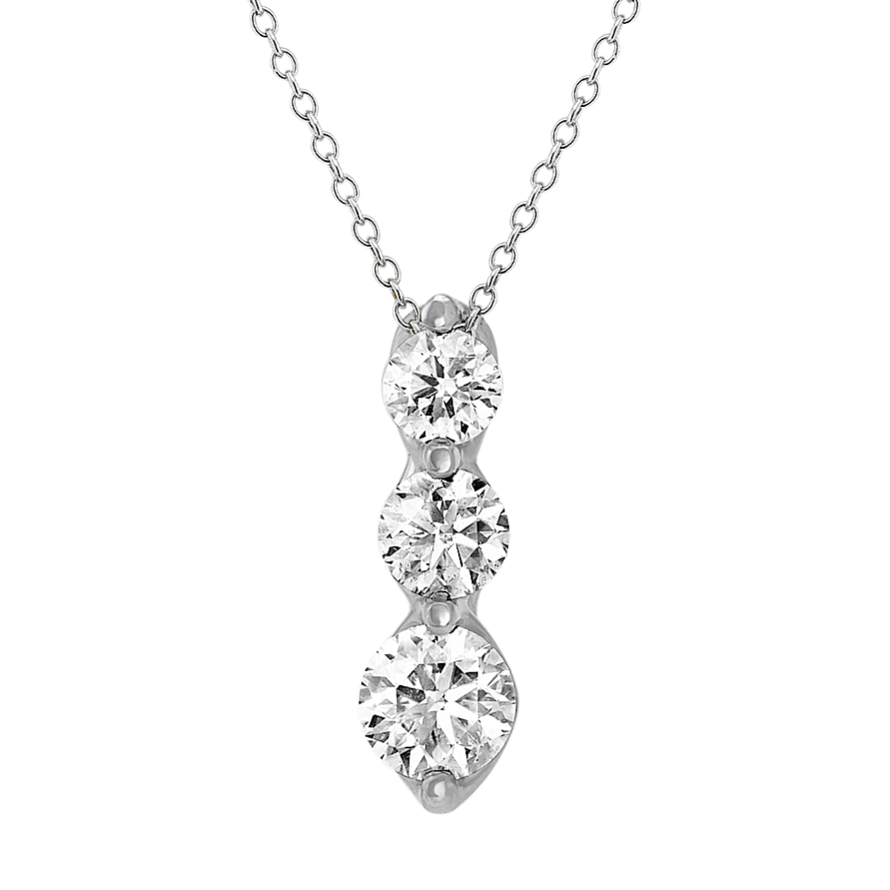 14k White Gold Three-Stone Diamond Pendant (22'')
