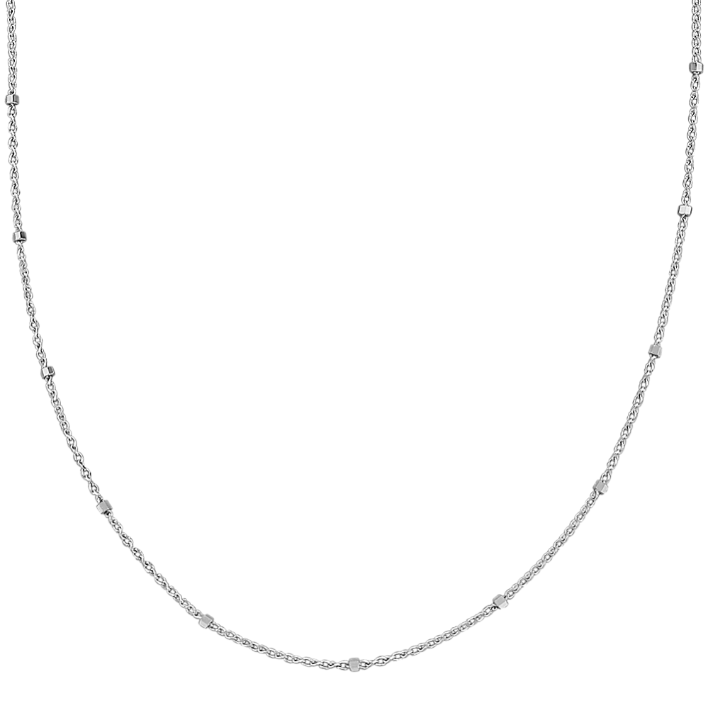 14k White Gold Wheat Chain with Stations (18 in)