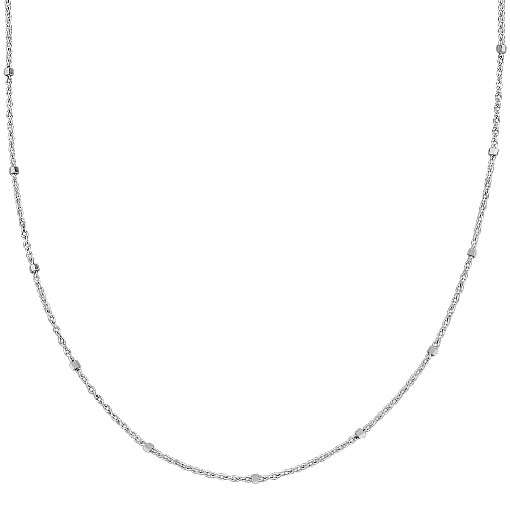 14k White Gold Wheat Chain with Stations (24'')
