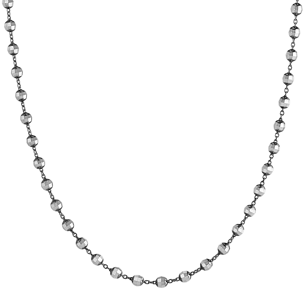 14k White Gold and Black Rhodium Disco Bead Necklace (25 in) | Shane Co.