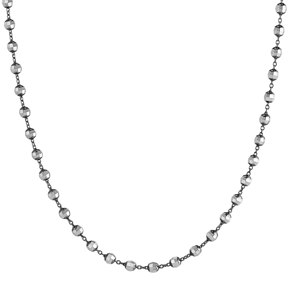 14k White Gold and Black Rhodium Disco Bead Necklace (25'')