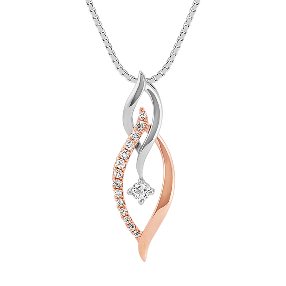 14k White and Rose Gold Swirl Pendant with Round Diamond Accent (18 in)