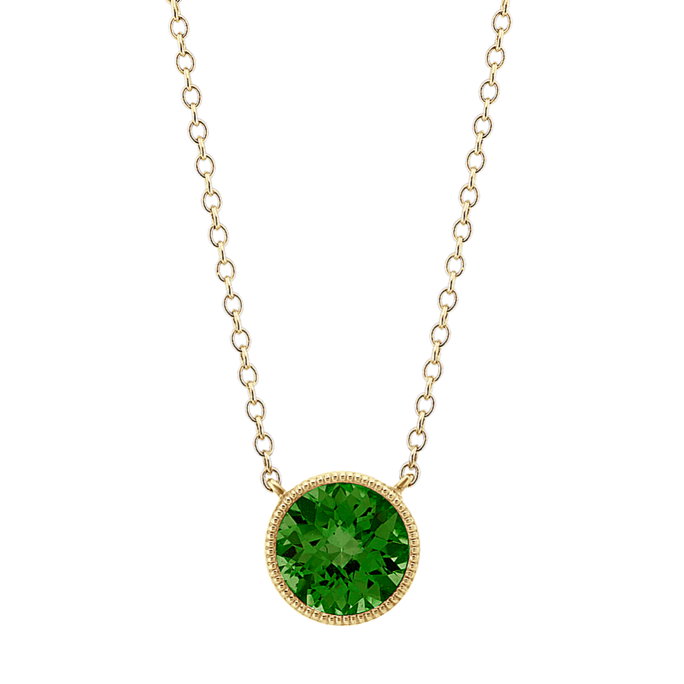 14k Yellow Gold Bezel-Set Chrome Diopside Necklace (18 in)