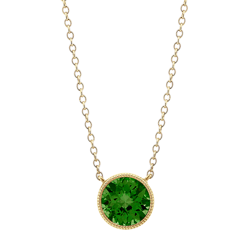 14k Yellow Gold Bezel-Set Chrome Diopside Necklace (18'')