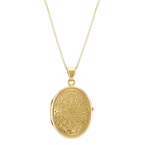 14k Yellow Gold Engraved Locket (22 in) | Shane Co.