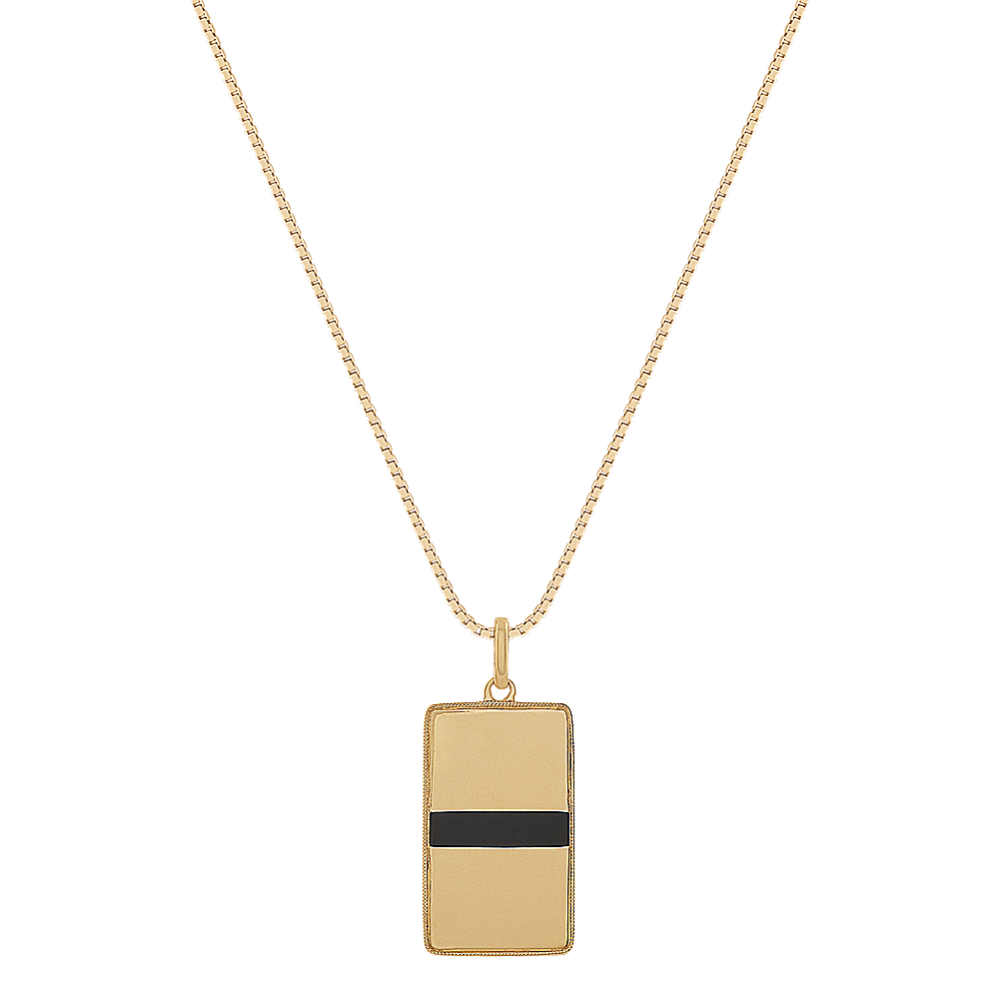 14k Yellow Gold Mens Black Enamel Necklace (24'')