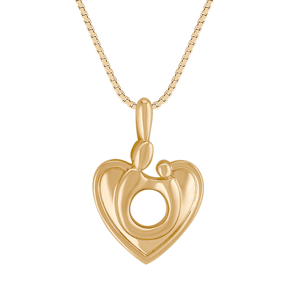 14k Yellow Gold Mother & Child Heart Pendant (18'')