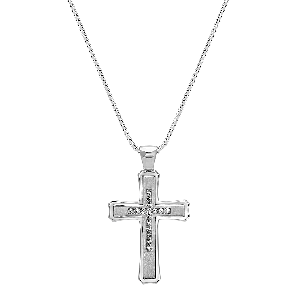 20 inch Mens Diamond Cross Necklace in Sterling Silver Shane Co.