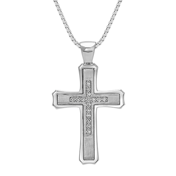 20'' Mens Diamond Cross Necklace in Sterling Silver