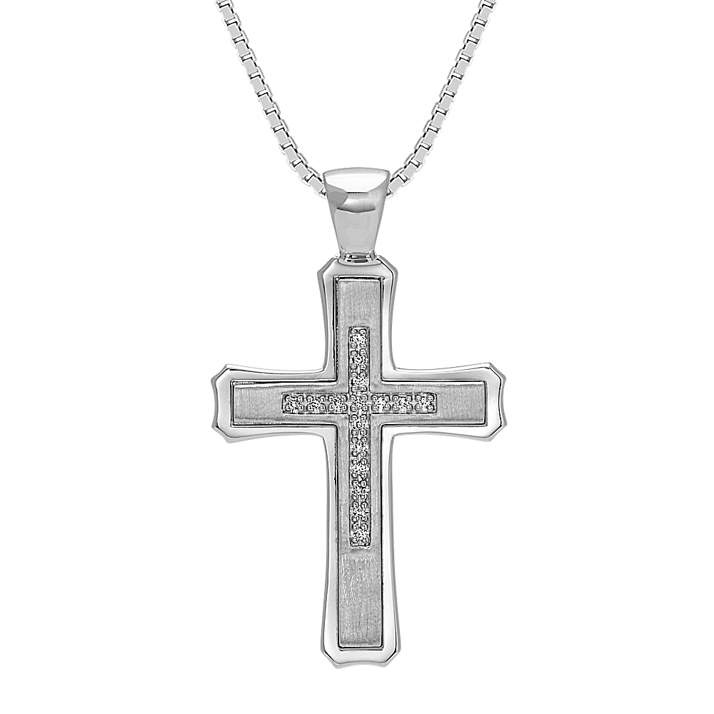 20 inch Mens Diamond Cross Necklace in Sterling Silver