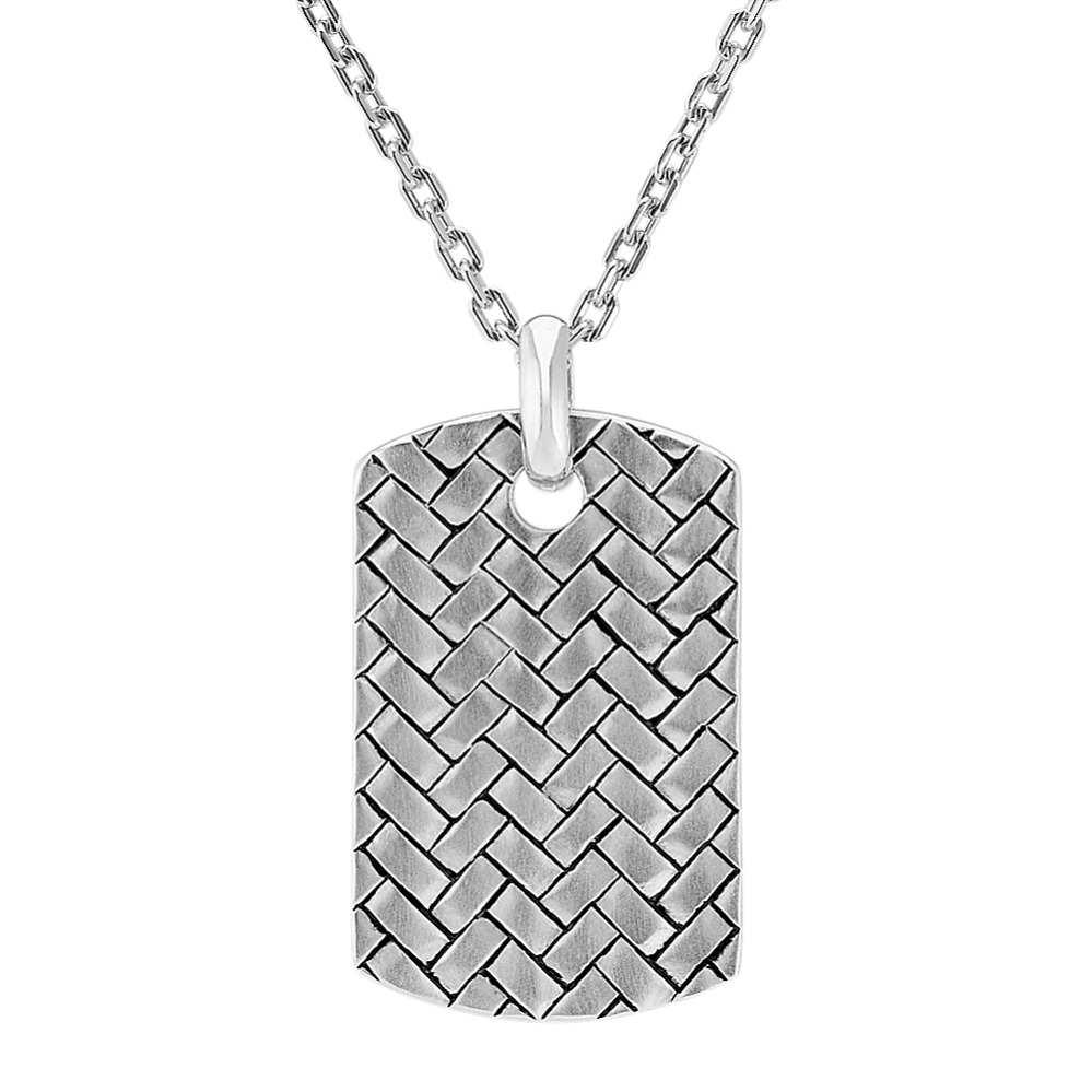 20 inch Mens Woven Sterling Silver Dog Tag Necklace