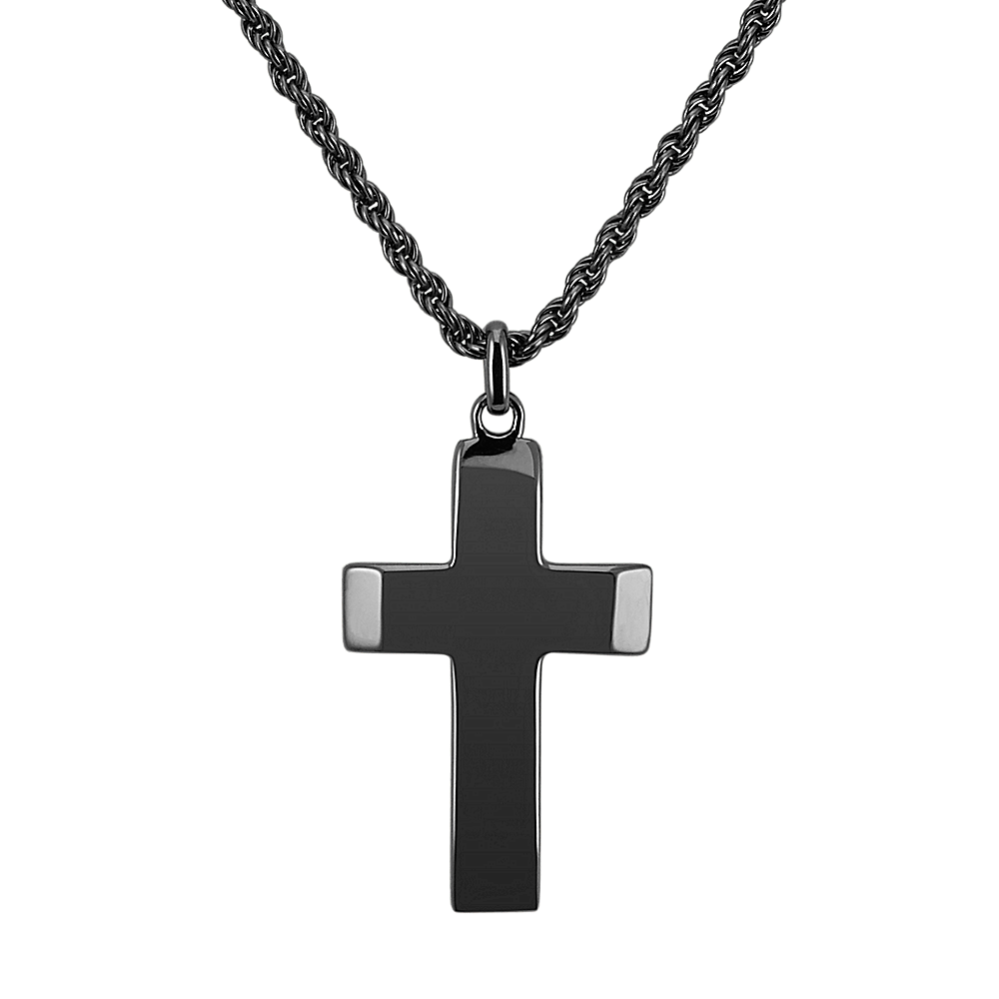 22'' Mens Sterling Silver Black Rhodium Cross Necklace