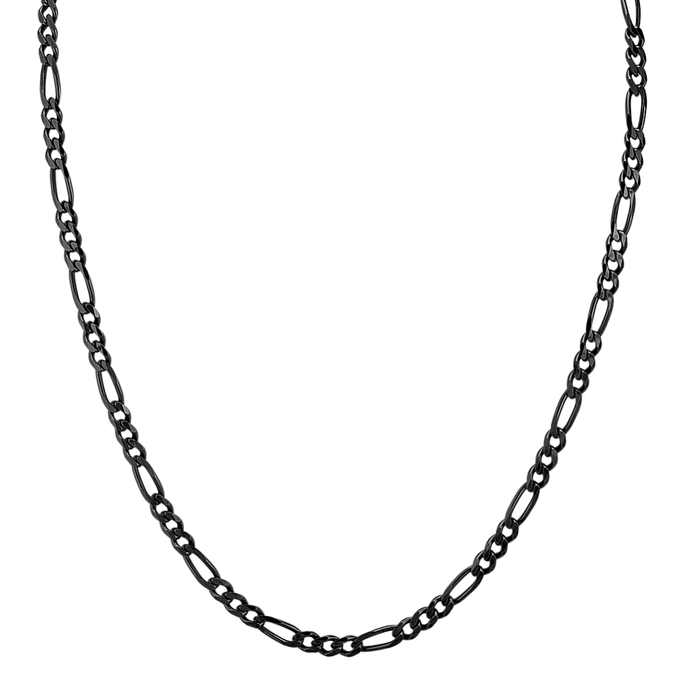 24 in Mens Black Rhodium Sterling Silver Figaro Necklace (5.4mm)