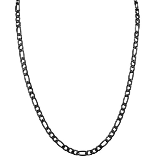 24 in Mens Black Stainless Steel Figaro Necklace (5.5mm)