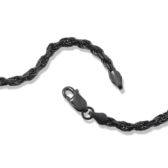 24 in Mens Black Sterling Silver Rope 