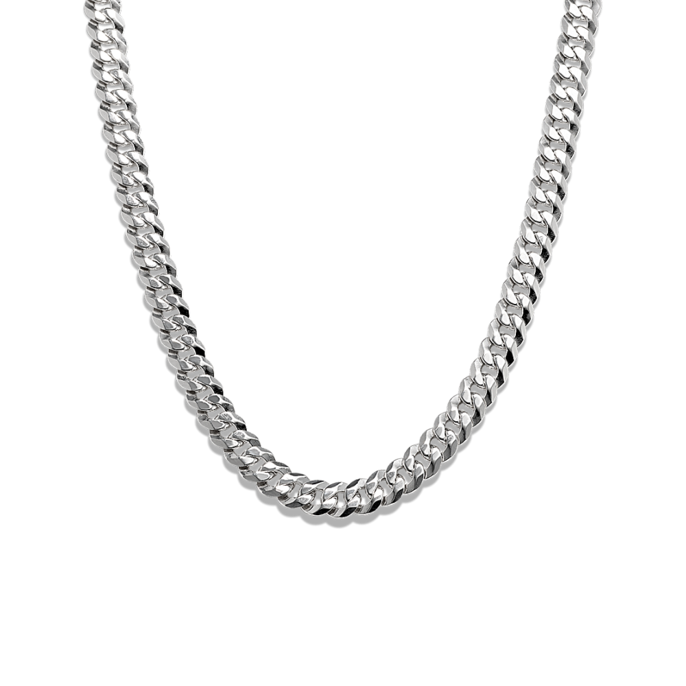 24 in Mens Curb Chain in 14k White Gold (6mm)