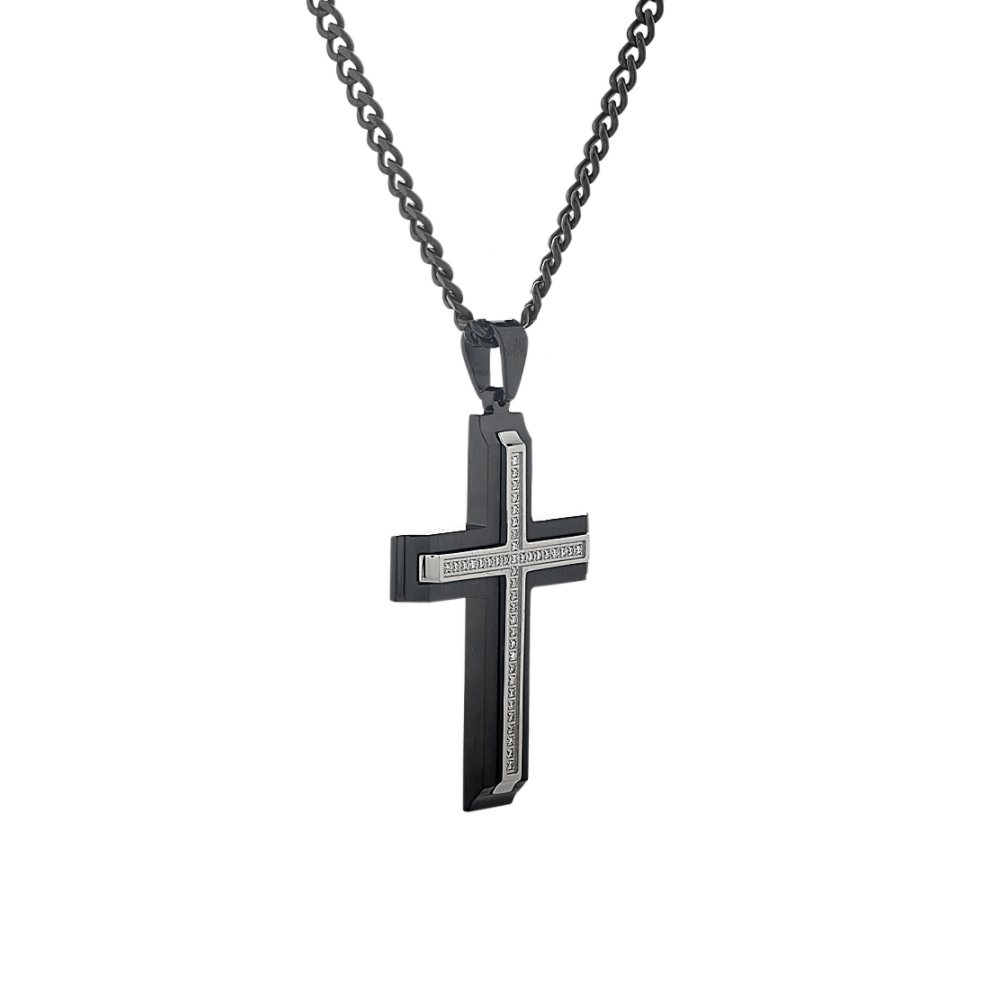 24 in Mens Diamond Cross Pendant in Stainless Steel | Shane Co.