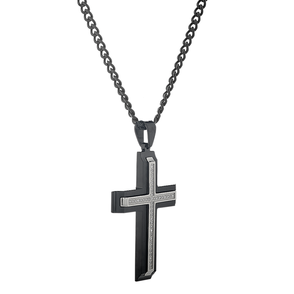 24 in Mens Diamond Cross Pendant in Stainless Steel | Shane Co.