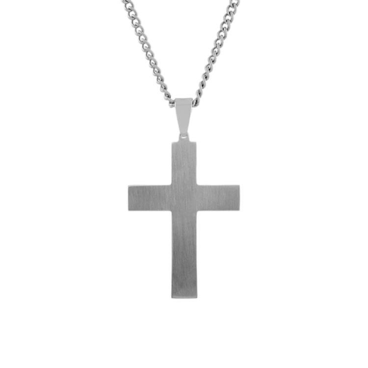 24 in Mens Natural Diamond and Black Natural Sapphire Stainless Steel Cross
