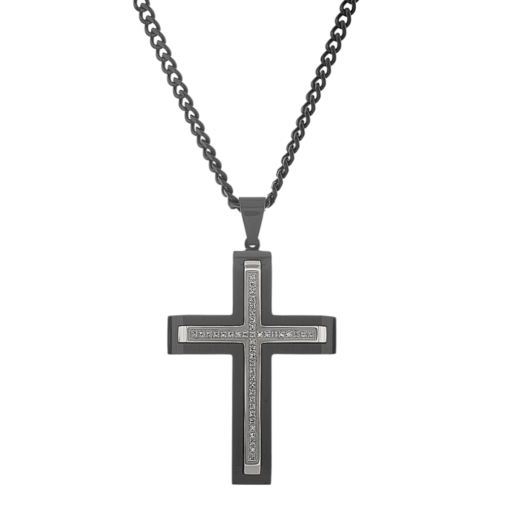 24 in Mens Diamond Cross Pendant in Stainless Steel | Shane Co.