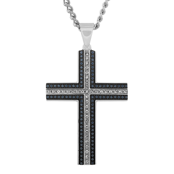 24'' Diamond and Black Sapphire Stainless Steel Cross