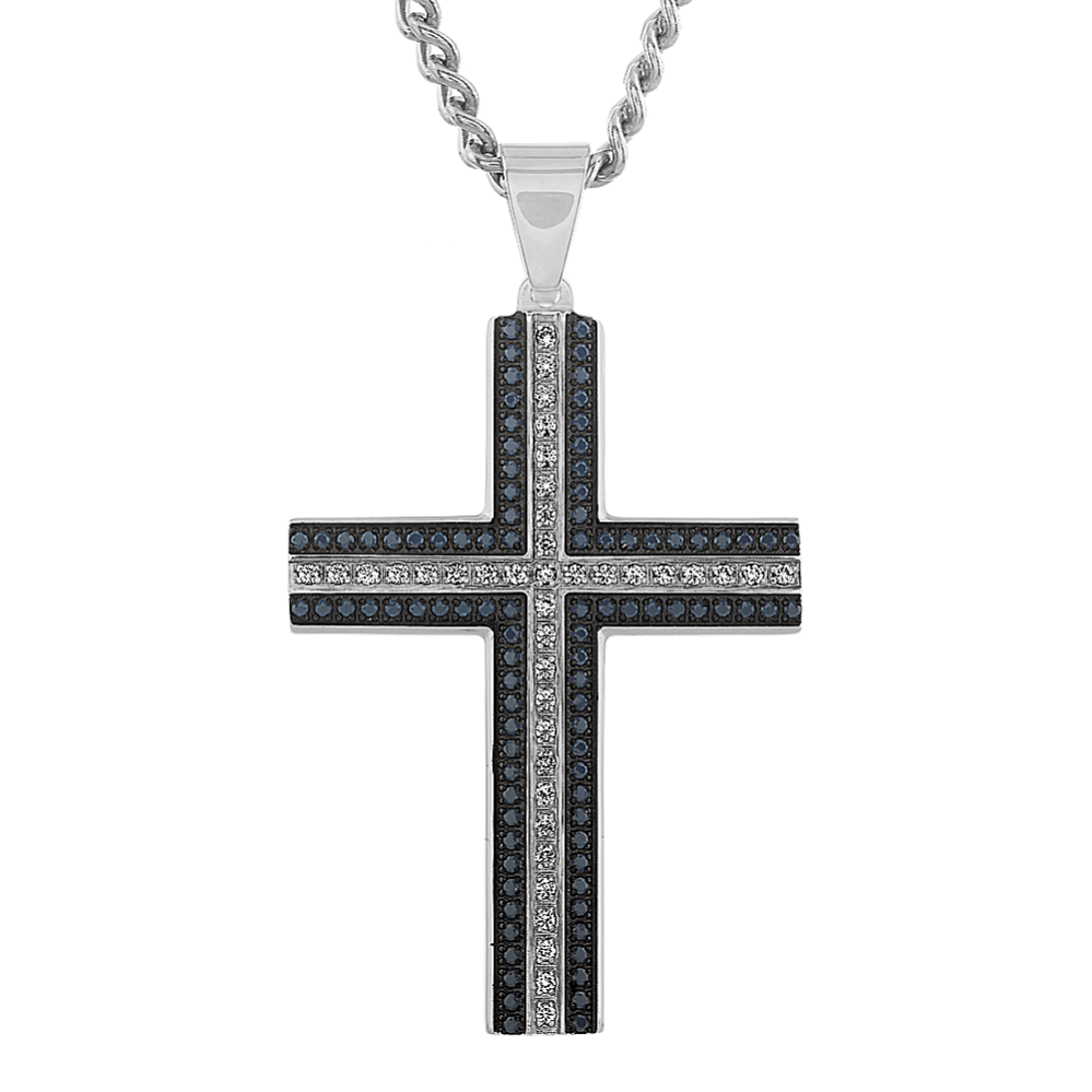 24 in Diamond and Black Sapphire Stainless Steel Cross