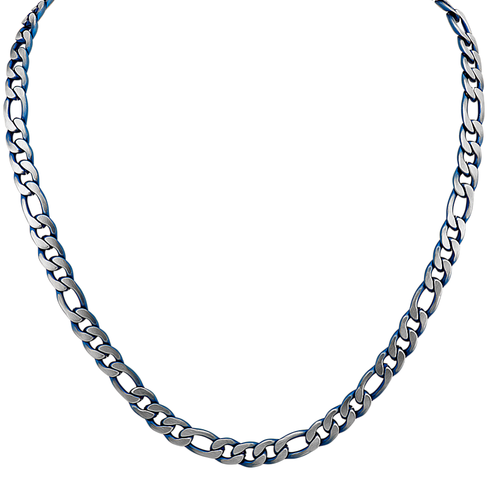 24 in Mens Stainless Steel Figaro Chain with Blue Ionic Plating (8.5mm)