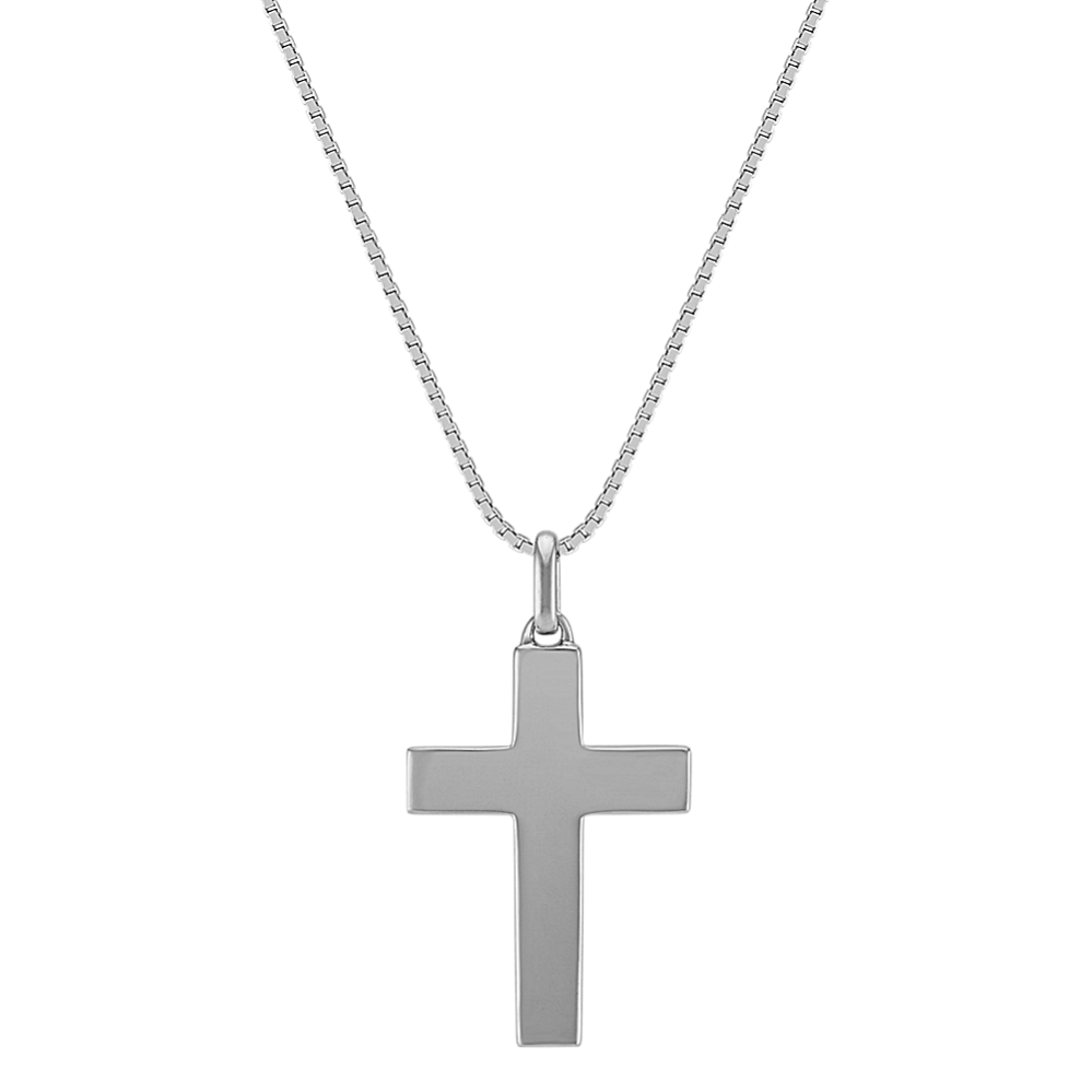 24 inch Mens 14k White Gold Cross Necklace