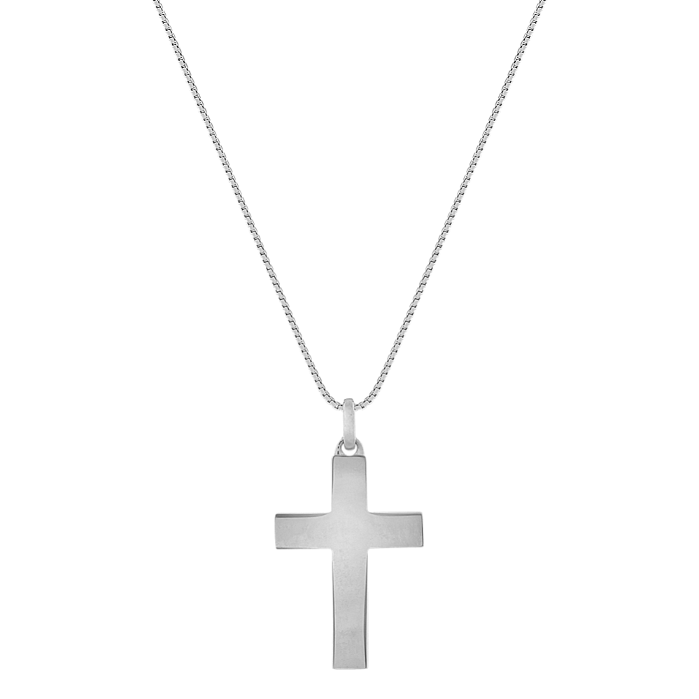 24 inch Mens 14k White Gold Cross Necklace Shane Co.