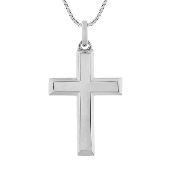 24'' Mens 14k White Gold Cross Necklace