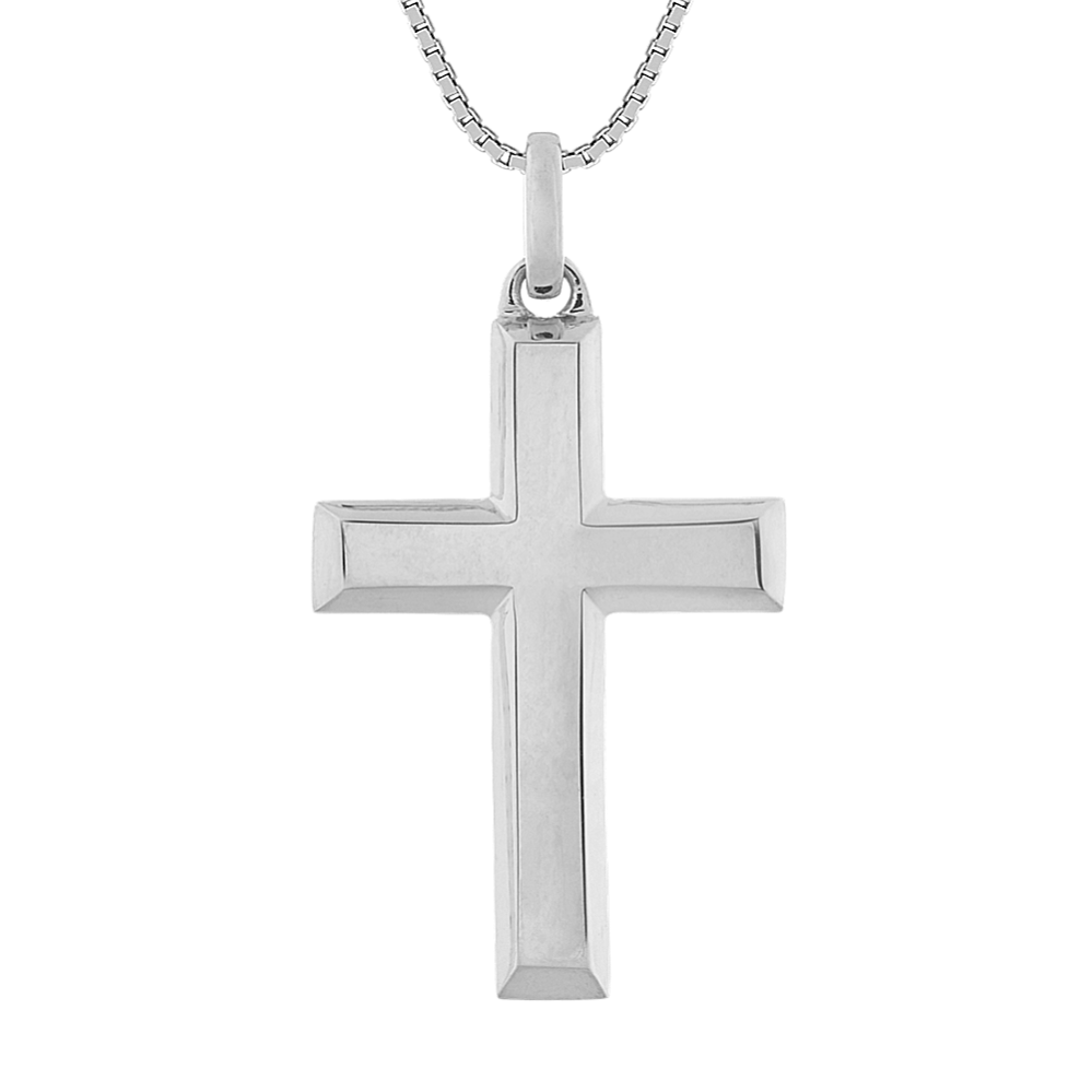 24 inch Mens 14k White Gold Cross Necklace