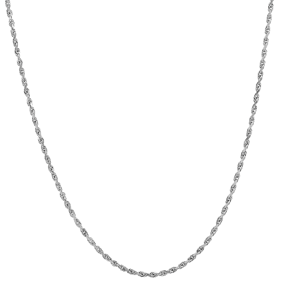 24 inch Mens 14k White Gold Diamond Cut Rope Chain