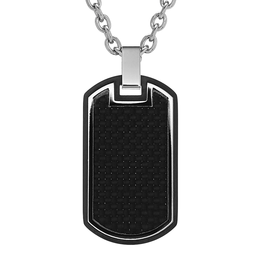 24 inch Mens Carbon Fiber and Stainless Steel Dog Tag Necklace