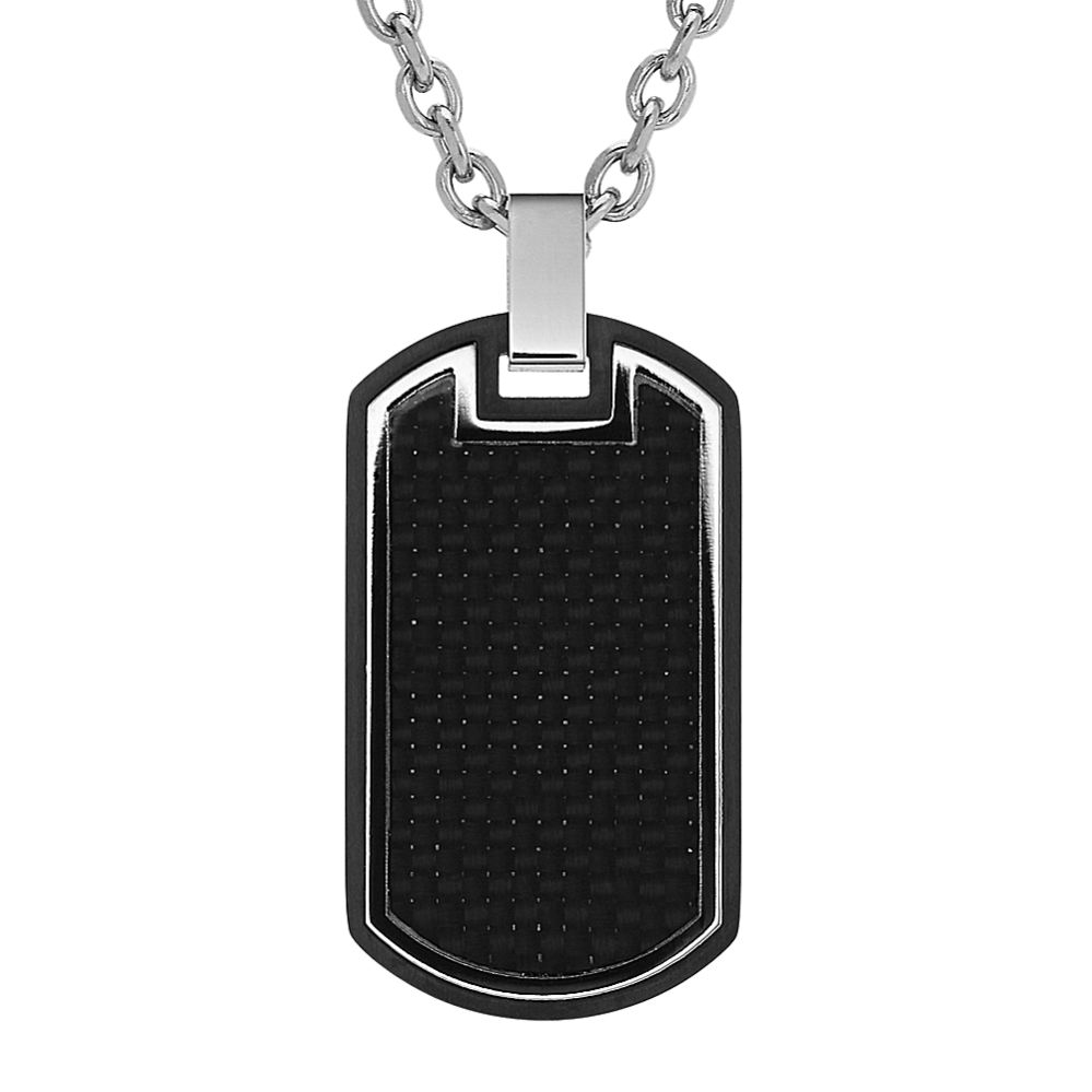 24'' Mens Carbon Fiber and Stainless Steel Dog Tag Necklace