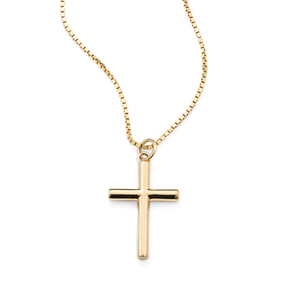 Mens Cross Necklace in 14k Yellow Gold 